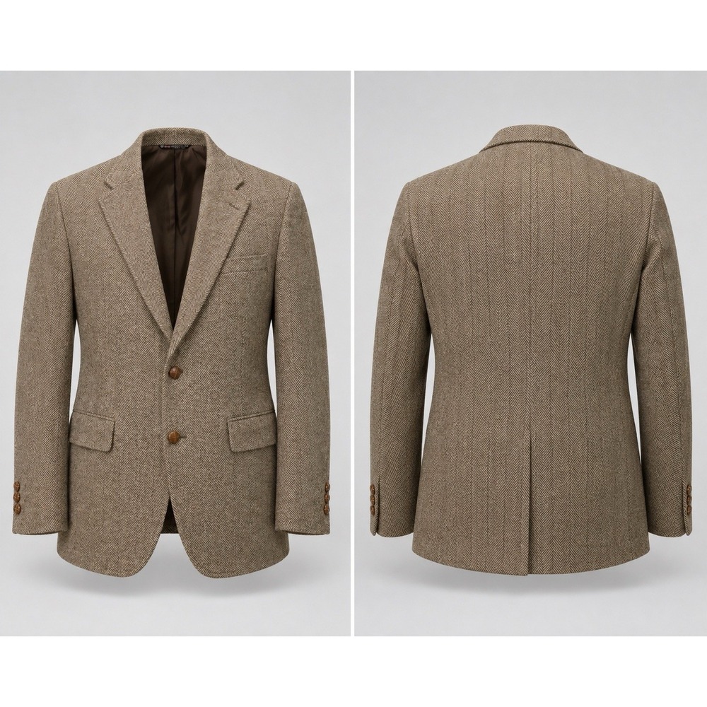 Austin Reed Blazer 42R Brown Herringbone 100% Virgin Wool Lux Sport Coat FLAW